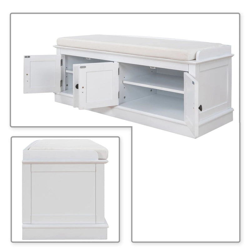 Classic Vintage Wooden Storage Bench with Two Cabinets