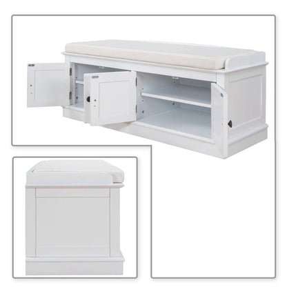 Classic Vintage Wooden Storage Bench with Two Cabinets