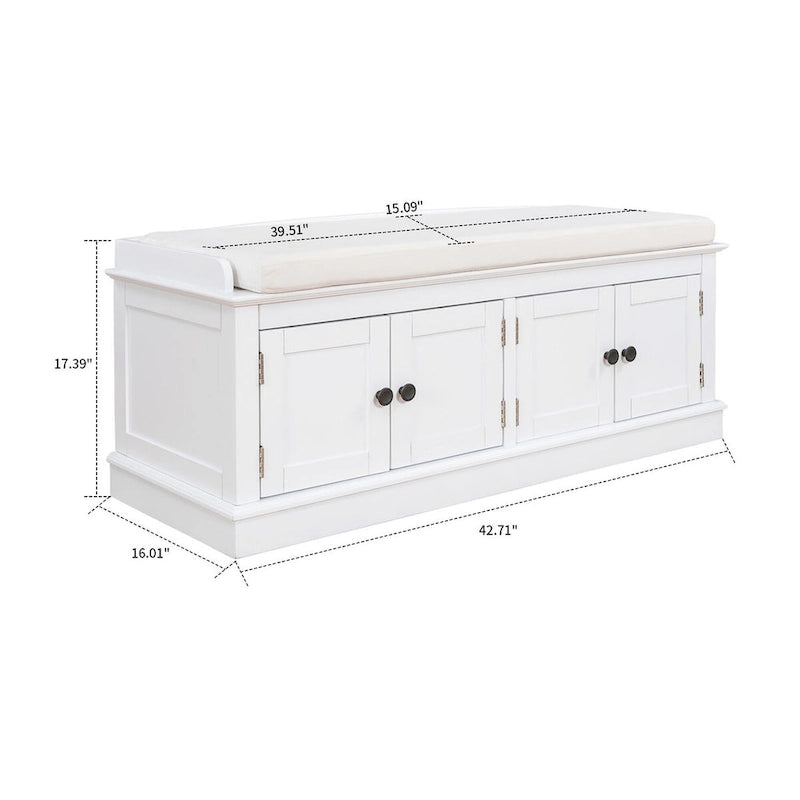 Classic Vintage Wooden Storage Bench with Two Cabinets