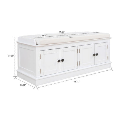 Classic Vintage Wooden Storage Bench with Two Cabinets