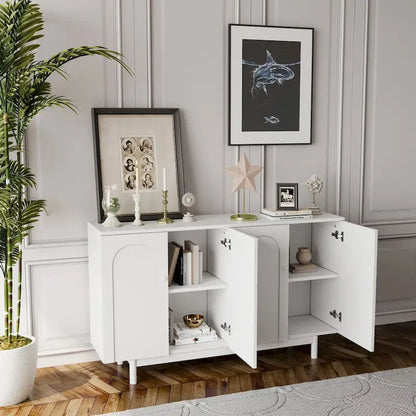 Stylish and Functional 4-Door Storage Cabinet with Pine Legs, Solid Wood Pulls and MDF, for Living Room Bedroom,and Kitchen