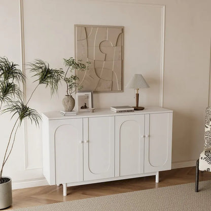 Stylish and Functional 4-Door Storage Cabinet with Pine Legs, Solid Wood Pulls and MDF, for Living Room Bedroom,and Kitchen