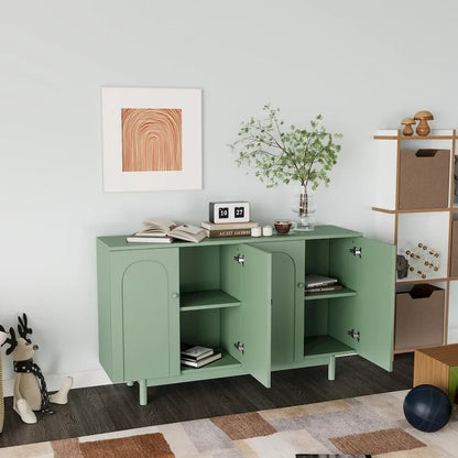 Stylish and Functional 4-Door Storage Cabinet with Pine Legs, Solid Wood Pulls and MDF, for Living Room Bedroom,and Kitchen