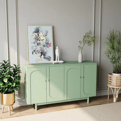 Stylish and Functional 4-Door Storage Cabinet with Pine Legs, Solid Wood Pulls and MDF, for Living Room Bedroom,and Kitchen