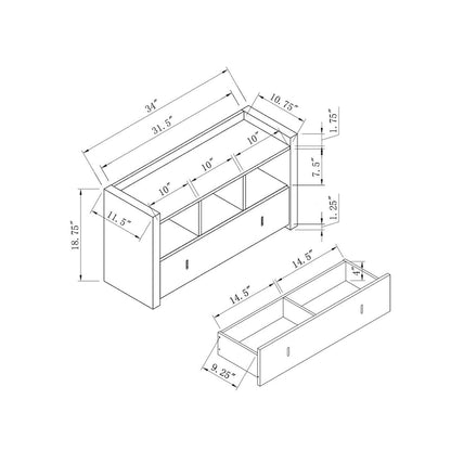 Shoe Entry Bench with Three Shelves, One Drawer with Divided Compartment