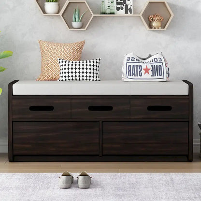 Rustic Storage Bench with 2 Drawers, Hidden Storage Space, and 3 False Drawers at the Top, Shoe Bench for Living Room, Entryway