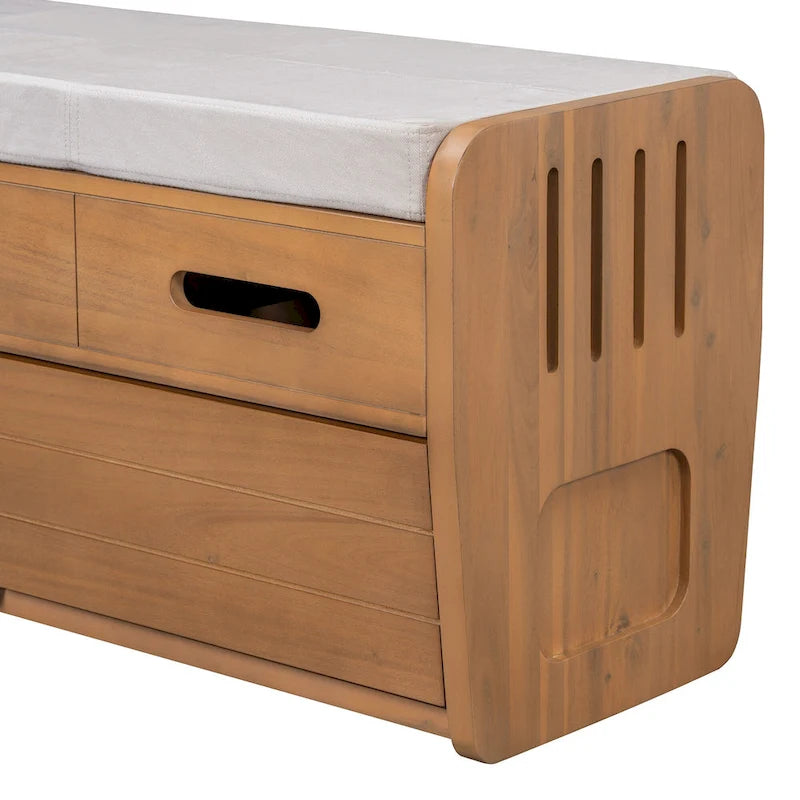 Rustic Storage Bench with 2 Drawers, Hidden Storage Space, and 3 False Drawers at the Top, Shoe Bench for Living Room, Entryway