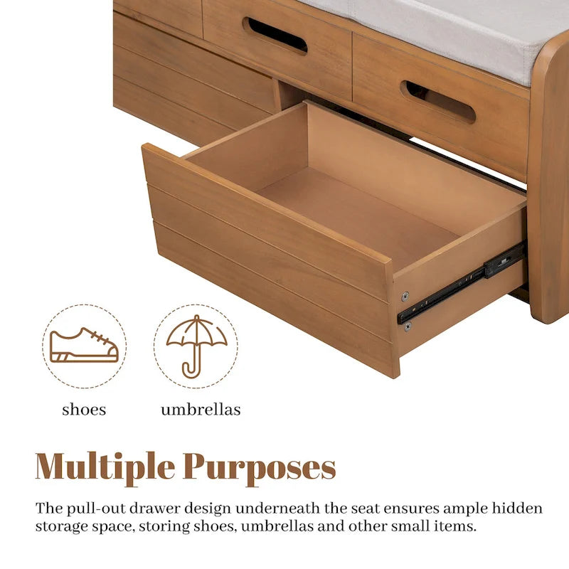 Rustic Storage Bench with 2 Drawers, Hidden Storage Space, and 3 False Drawers at the Top, Shoe Bench for Living Room, Entryway