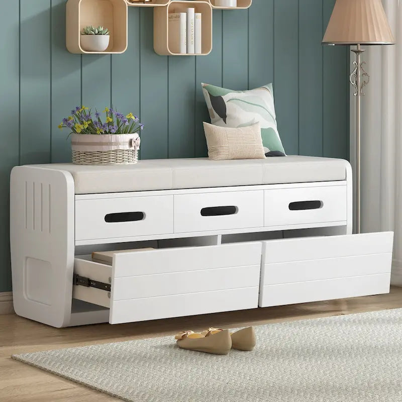 Rustic Storage Bench with 2 Drawers, Hidden Storage Space, and 3 False Drawers at the Top, Shoe Bench for Living Room, Entryway