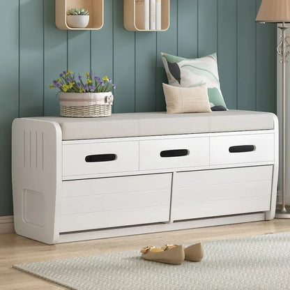 Rustic Storage Bench with 2 Drawers, Hidden Storage Space, and 3 False Drawers at the Top, Shoe Bench for Living Room, Entryway
