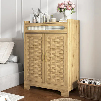 Coffee Bar Cabinet, Modern Farmhouse Buffet Sideboard with Drawer and Adjustable Shelf, Barn Door Storage Cabinet