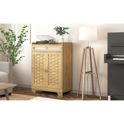 Coffee Bar Cabinet, Modern Farmhouse Buffet Sideboard with Drawer and Adjustable Shelf, Barn Door Storage Cabinet