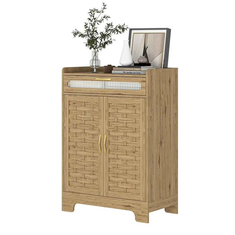 Coffee Bar Cabinet, Modern Farmhouse Buffet Sideboard with Drawer and Adjustable Shelf, Barn Door Storage Cabinet