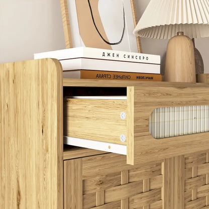 Coffee Bar Cabinet, Modern Farmhouse Buffet Sideboard with Drawer and Adjustable Shelf, Barn Door Storage Cabinet