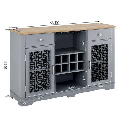 56.46W Sideboard with 2 Drawers and Elegant Glass Door Cabinets - N/A