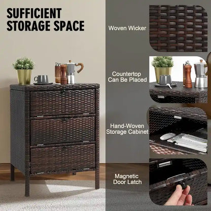 HOMEFUN Rattan Storage Cabinet With 3 drawers