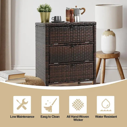 HOMEFUN Rattan Storage Cabinet With 3 drawers