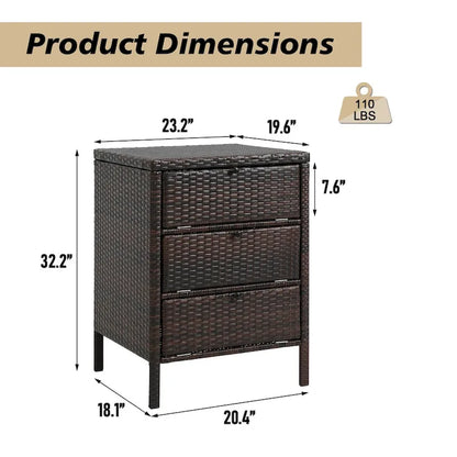 HOMEFUN Rattan Storage Cabinet With 3 drawers