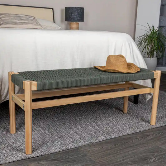 Fernway Solid Wood and Woven Rope Entryway Bench - 43.3L x 15.0W x 18.0H