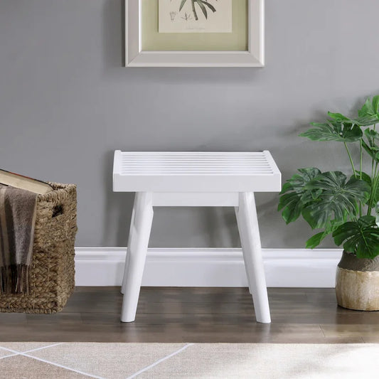 Roundhill Furniture Larwich Solid Wood Slatted Bench, White - 19W x 16.50D x 17.50H