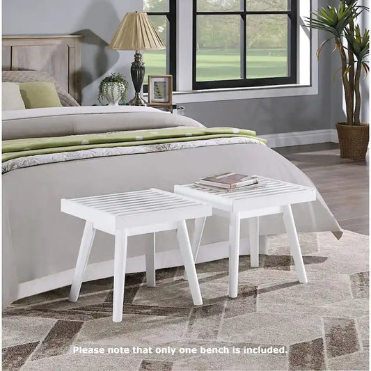 Roundhill Furniture Larwich Solid Wood Slatted Bench, White - 19W x 16.50D x 17.50H