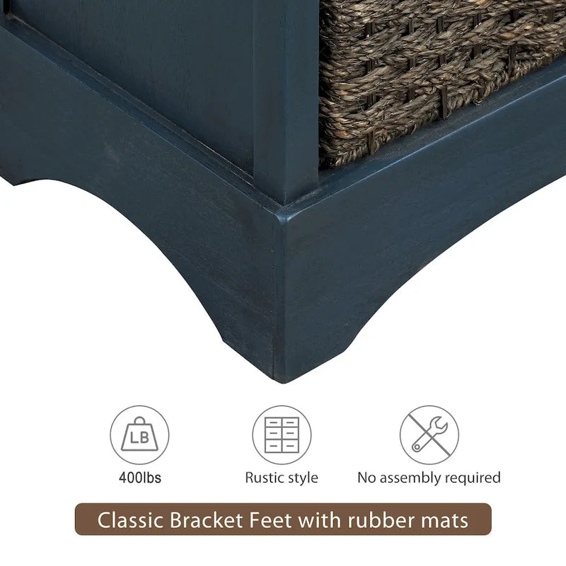 Rustic Storage Cabinet with Two Drawers and Four Classic Rattan Basket for Dining Room/Living Room