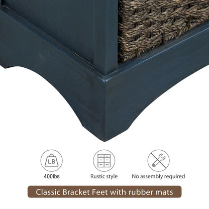 Rustic Storage Cabinet with Two Drawers and Four Classic Rattan Basket for Dining Room/Living Room