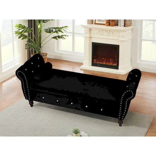 63.38Multifunctional Storage Rectangular Ottoman Bench Comes with Crystal Buckle Solid Wood Legs with 1 Pillow