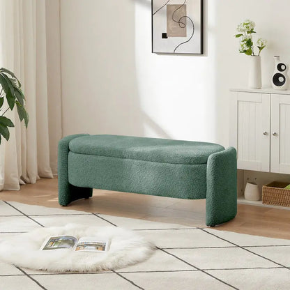 Ottoman Oval Storage Bench 3D Lamb Fleece Fabric Bench with Large Storage Space for the Living Room, Entryway and Bedroom