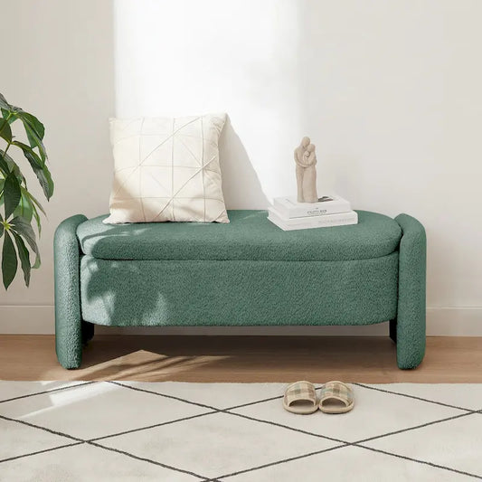 Ottoman Oval Storage Bench 3D Lamb Fleece Fabric Bench with Large Storage Space for the Living Room, Entryway and Bedroom