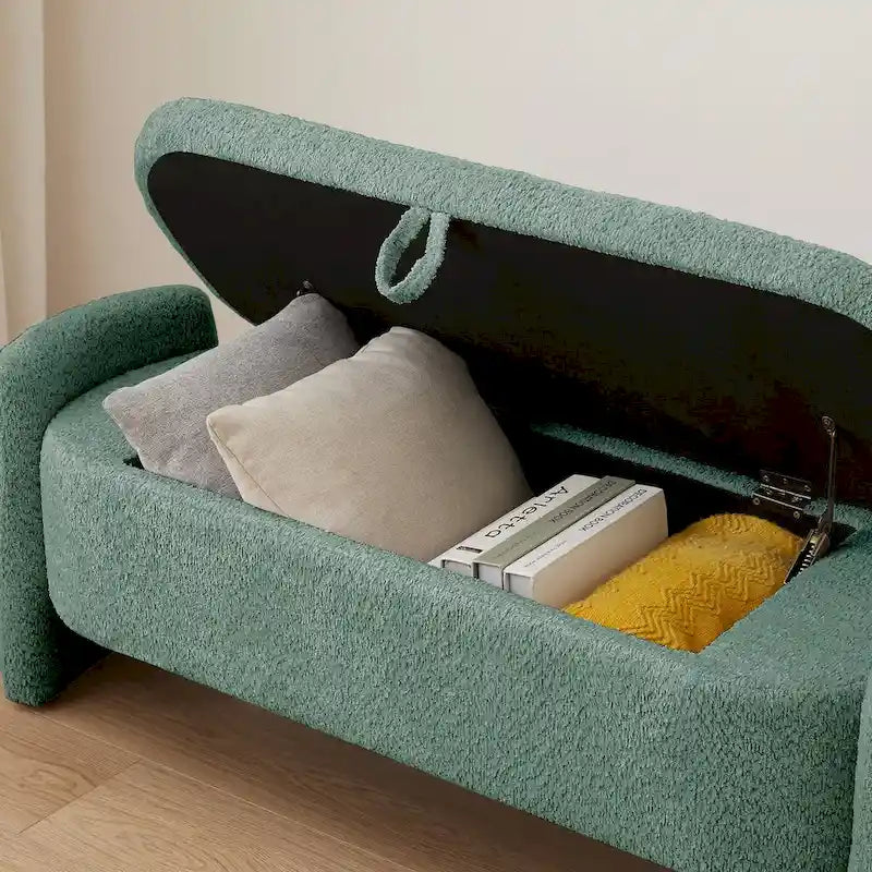 Ottoman Oval Storage Bench 3D Lamb Fleece Fabric Bench with Large Storage Space for the Living Room, Entryway and Bedroom