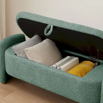 Ottoman Oval Storage Bench 3D Lamb Fleece Fabric Bench with Large Storage Space for the Living Room, Entryway and Bedroom