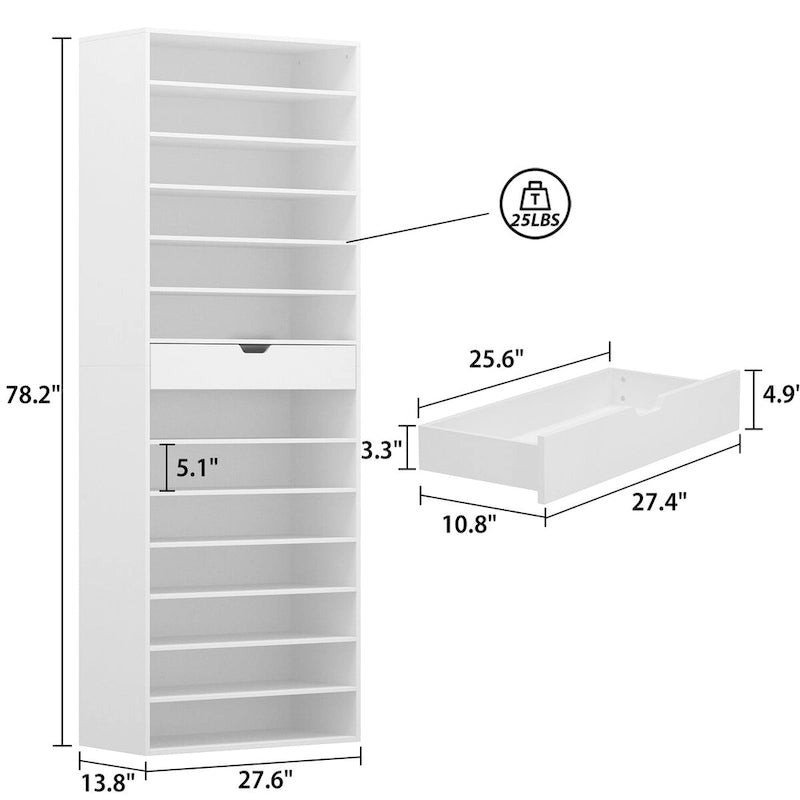 Versatile Storage Solution White Shoe Cabinet for Flats Boots 78.18H