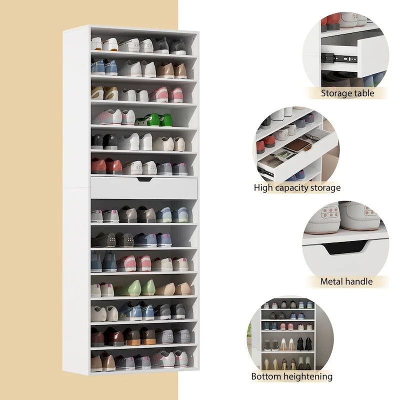 Versatile Storage Solution White Shoe Cabinet for Flats Boots 78.18H