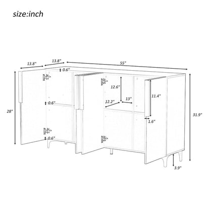 55 Sideboard Storage Cabinet with Adjustable Shelves, Glossy Finish