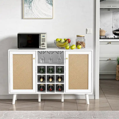 Anmytek 2-Door Modern Kitchen Buffet Sideboard Storage Cabinet with Wine Rack and Glass Holder