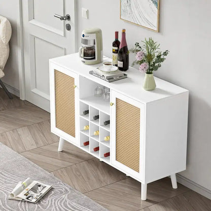 Anmytek 2-Door Modern Kitchen Buffet Sideboard Storage Cabinet with Wine Rack and Glass Holder