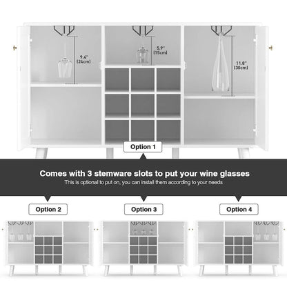Anmytek 2-Door Modern Kitchen Buffet Sideboard Storage Cabinet with Wine Rack and Glass Holder