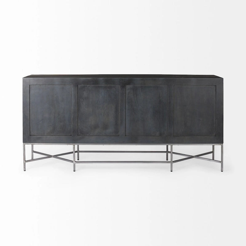 Hogarth I Two-Tone Brown Solid Wood Base Silver Frame 4 Cabinet Sideboard