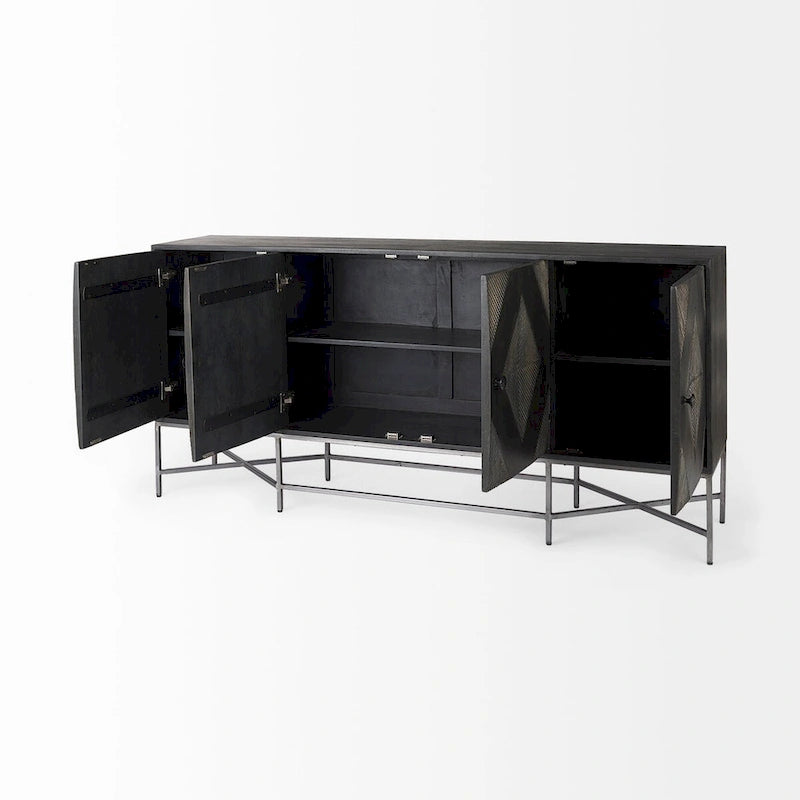 Hogarth I Two-Tone Brown Solid Wood Base Silver Frame 4 Cabinet Sideboard