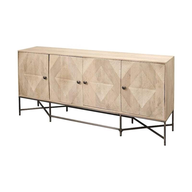 Hogarth I Two-Tone Brown Solid Wood Base Silver Frame 4 Cabinet Sideboard