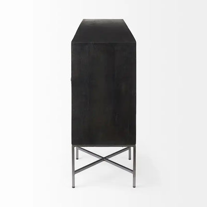 Hogarth I Two-Tone Brown Solid Wood Base Silver Frame 4 Cabinet Sideboard