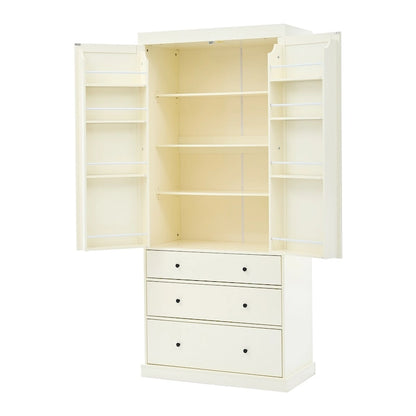 77inch Kitchen Pantry, Freestanding Tall Cupboard Storage Cabinet with 3 Adjustable Shelves,8 Door Shelves,3 Drawers for Kitchen