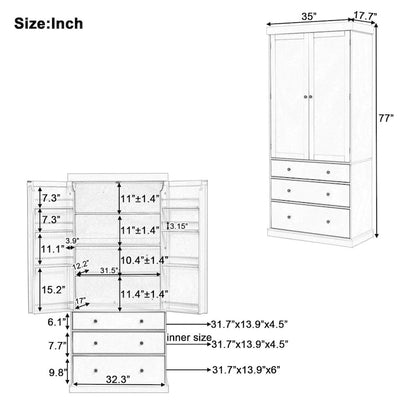 77inch Kitchen Pantry, Freestanding Tall Cupboard Storage Cabinet with 3 Adjustable Shelves,8 Door Shelves,3 Drawers for Kitchen