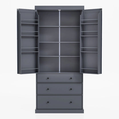 77inch Kitchen Pantry, Freestanding Tall Cupboard Storage Cabinet with 3 Adjustable Shelves,8 Door Shelves,3 Drawers for Kitchen