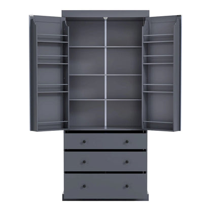 77inch Kitchen Pantry, Freestanding Tall Cupboard Storage Cabinet with 3 Adjustable Shelves,8 Door Shelves,3 Drawers for Kitchen