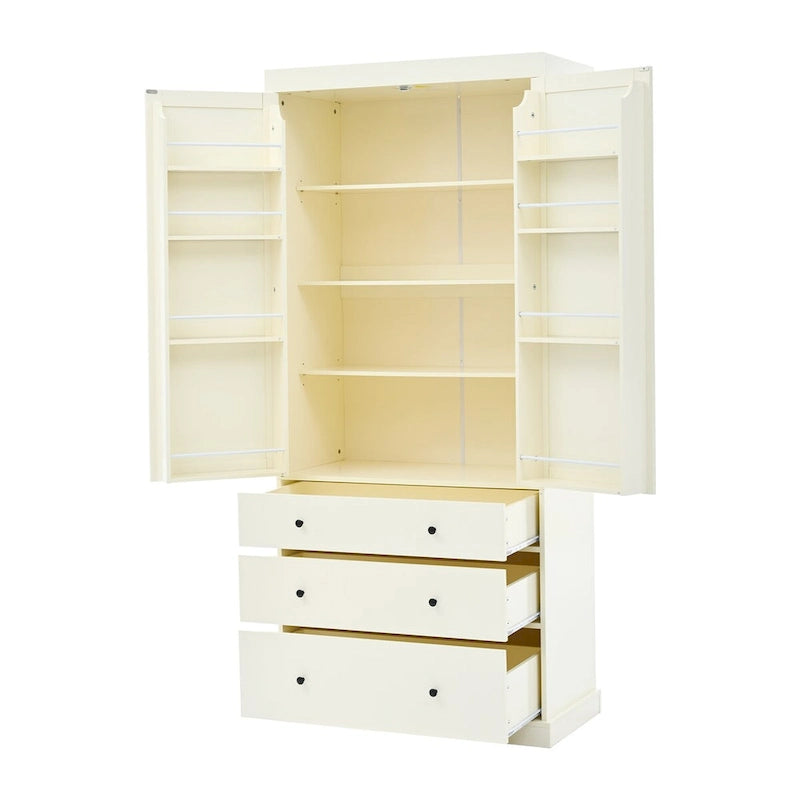 77inch Kitchen Pantry, Freestanding Tall Cupboard Storage Cabinet with 3 Adjustable Shelves,8 Door Shelves,3 Drawers for Kitchen