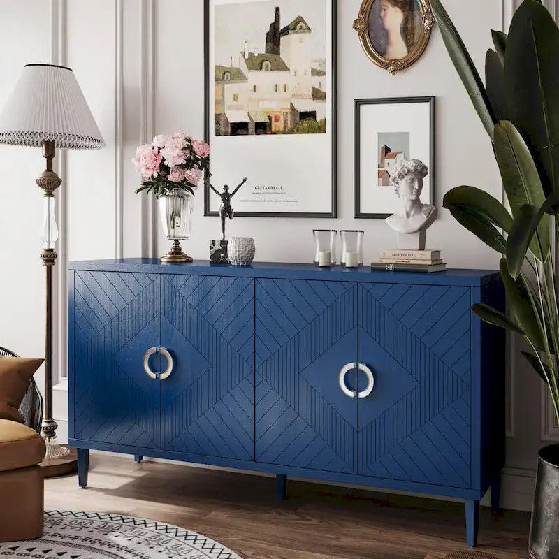 Stylish and Functional 4-Door Storage Cabinet with pine legs