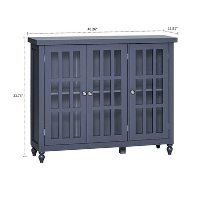 Stylish Minimalist Wooden Sideboard with Three Glass Cabinet Doors