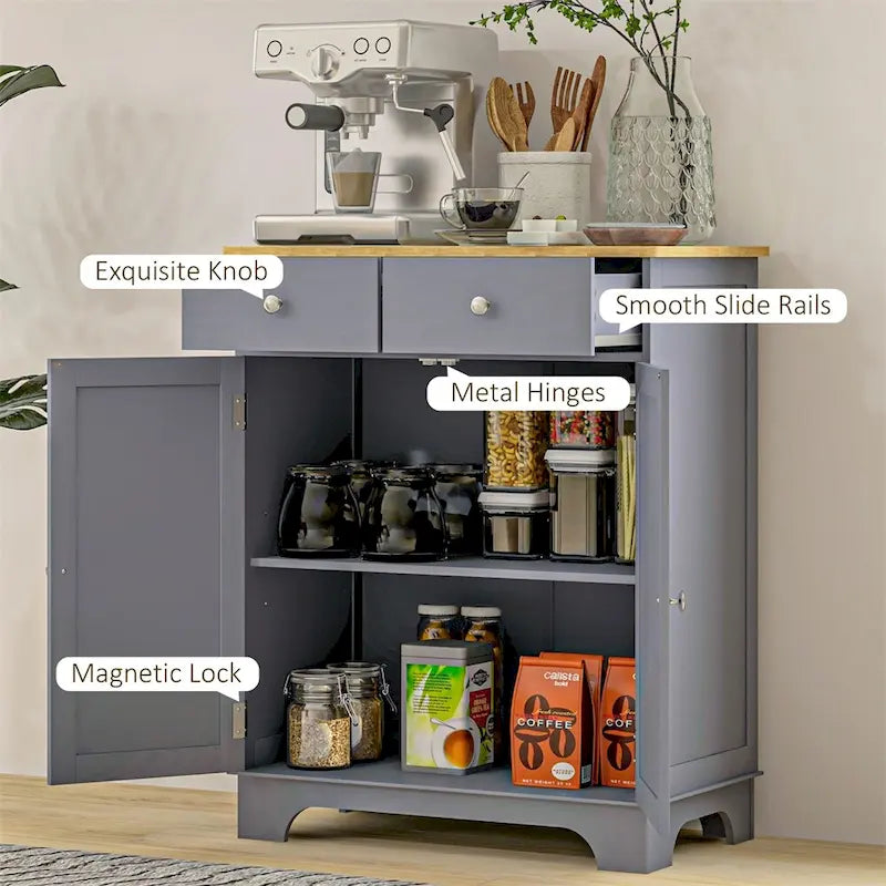 Double Door Sideboard Buffet Cabinet with Drawers and Adjustable Shelf